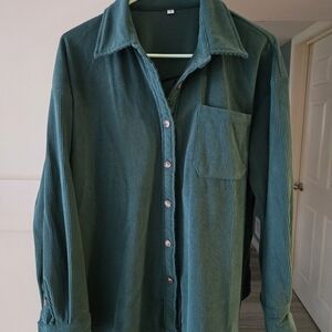 Forest Green Button-Up Corduroy Shirt